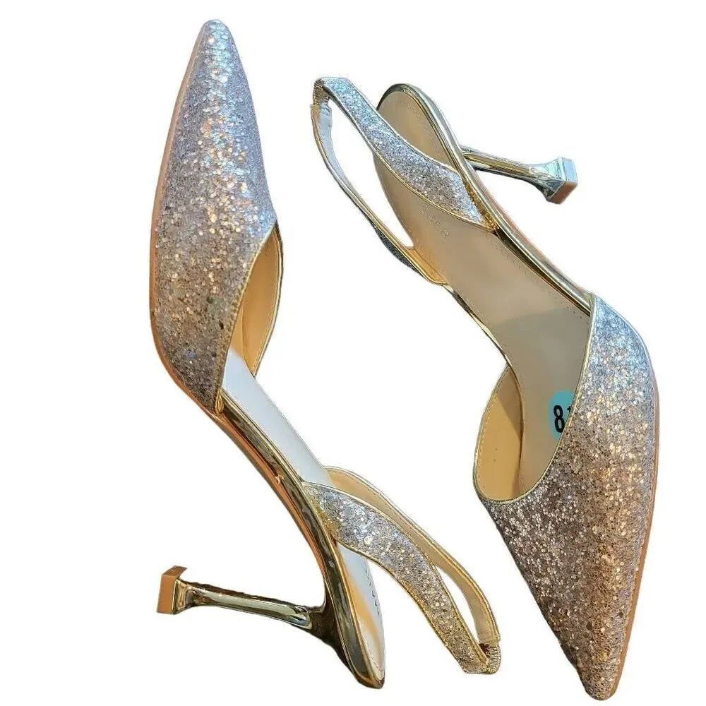 Marc Fisher Hadya Sparkle Slingback Heels Women's 8.5 Glitter Pointed Toe Pumps